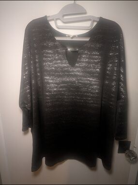 Sparkle-Trim Black V-Neck Sweater